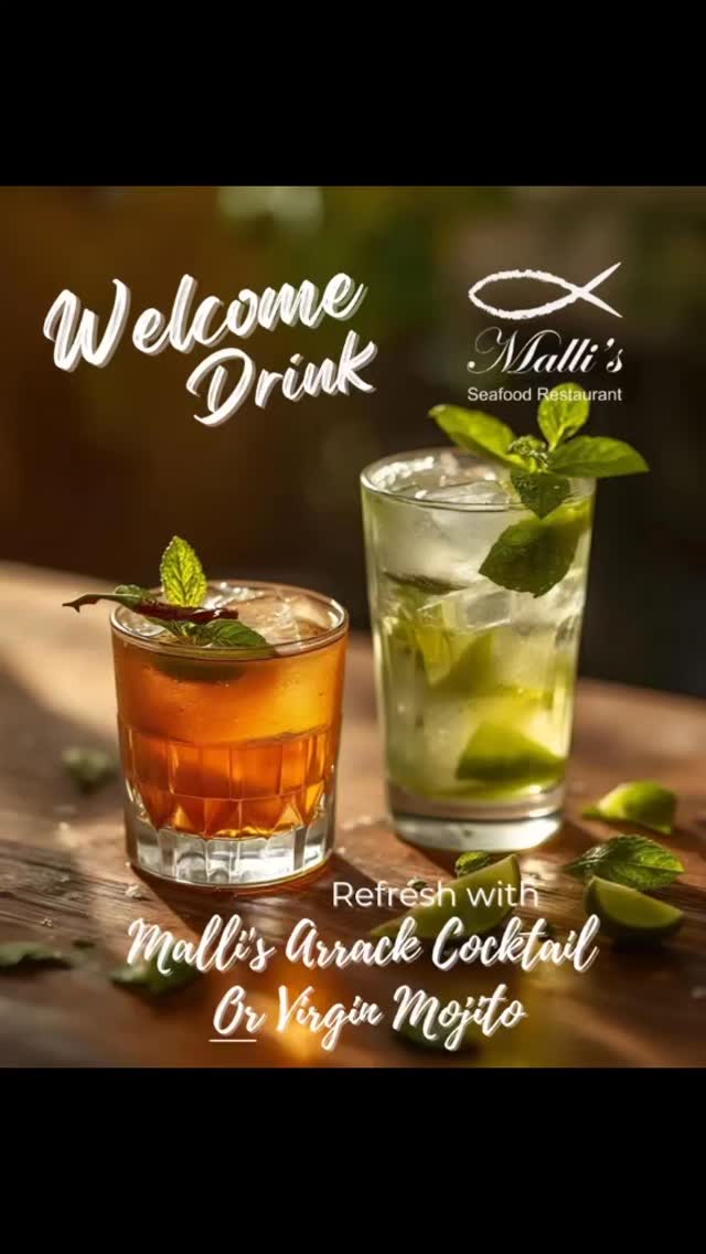 Malli’s Seafood Restaurant
📍 Riverside & Pitaramba, Bentota, Sri Lanka

Special Evening Offer — 27.10.2025 to 10.11.2025
🕓 Daily from 4:00 PM to 7:00 PM

Enjoy freshly prepared seafood, grilled favorites, and local specialties — all served with Malli’s signature hospitality and stunning riverside views.

🍸 Complimentary Welcome Drink for Every Guest!
Choose between:
• Malli’s Arrack Cocktail
• Virgin Mojito (without alcohol)

Relax, dine, and unwind by the river at Malli’s Seafood Restaurant Bentota.
#MallisSeafood #Bentota #SriLankaEats #RiversideDining #SeafoodLovers
